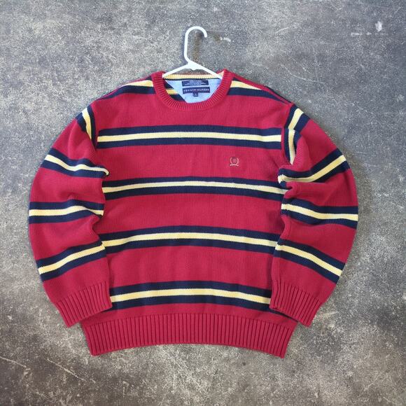 Vintage Tommy Hilfiger Sweater Mens XL Red Stripe Embroidered Lion Crest Logo - Picture 1 of 8